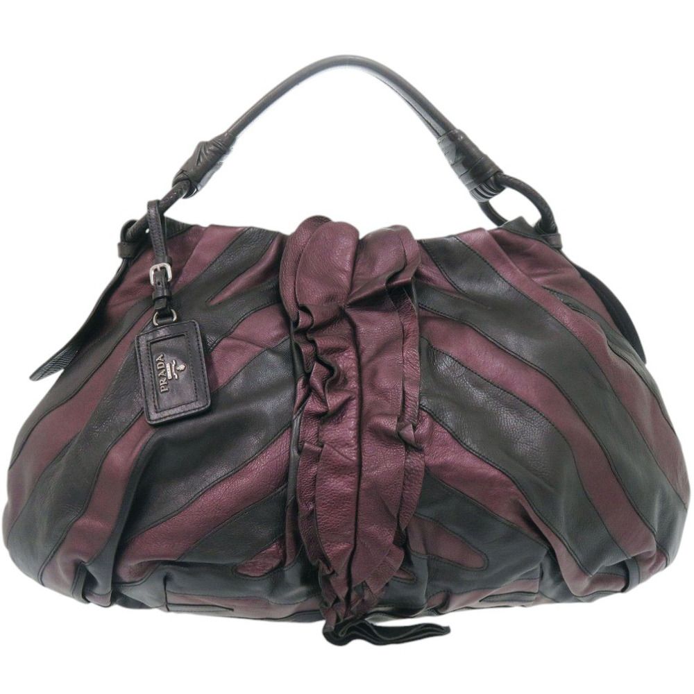 美品 プラダ VITELLINO MORDO BR3984 レザー パープル/ブラック ハンドバッグ 紫 黒 0800 PRADA 42,900円