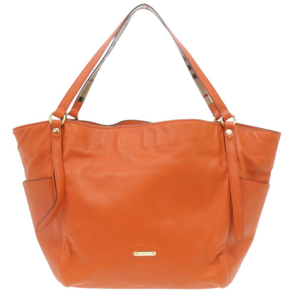 美品 バーバリー スモール カンタベリー ノバチェック レザー オレンジ トートバッグ 0477 BURBERRY