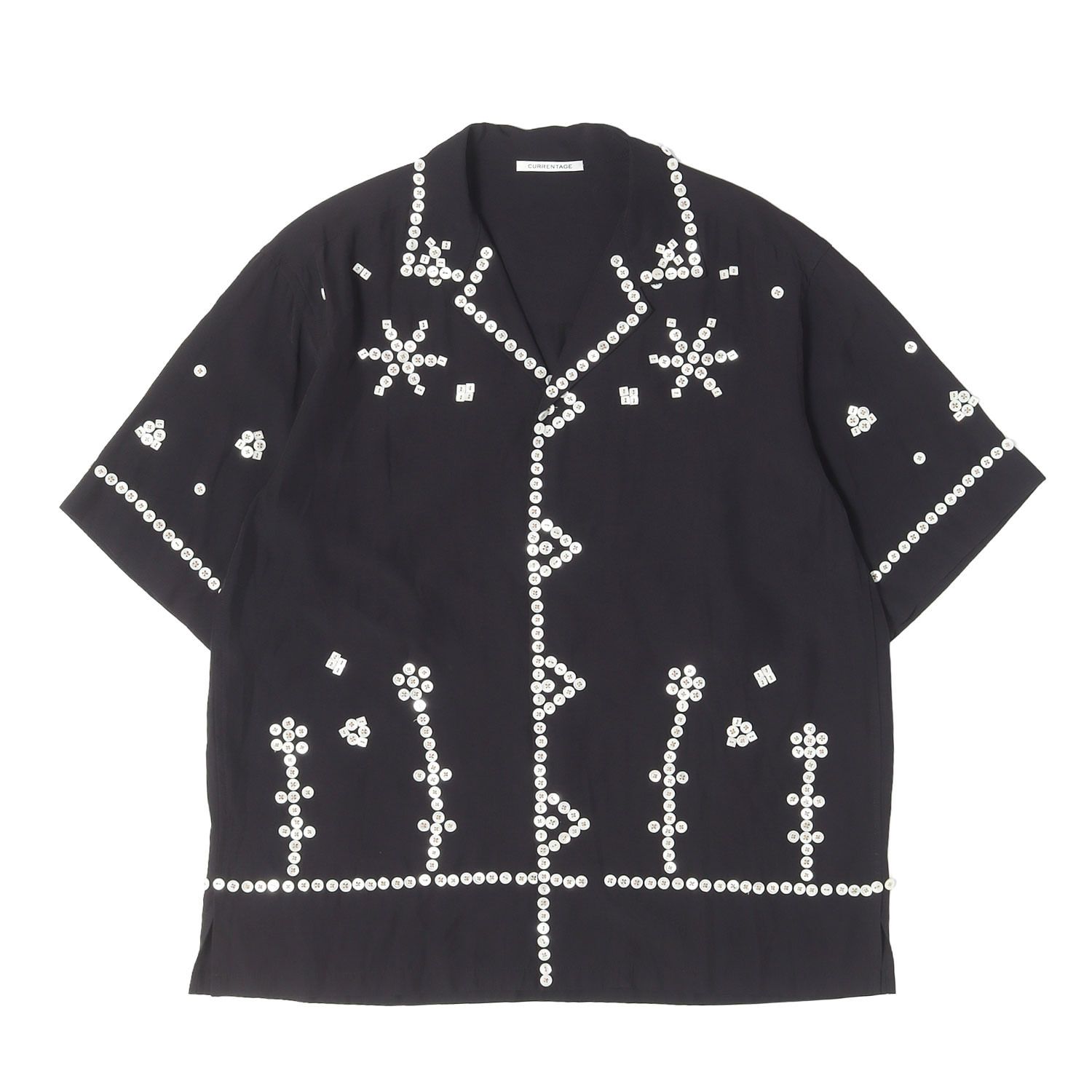 【美品】CURRENTAGE カレンテージ シャツ  ブラック 黒 サイズ:3 パーリー・キングズ・アンド・クイーンズ 半袖シャツ CURRENTAGE PEARLY KING AND QUEENS SHORT SLEEVE SHIRT【メンズ】【中古】