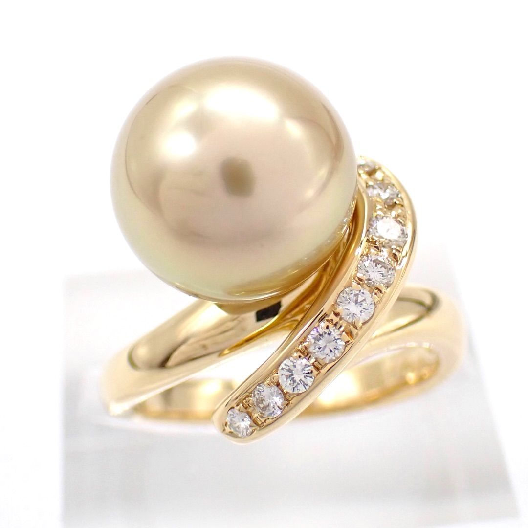 新品仕上げ済 タサキ 12mm 白蝶真珠 ゴールデンパール 0.21 ダイヤ リング 12号 750 K18 大珠 5201 124,900円
