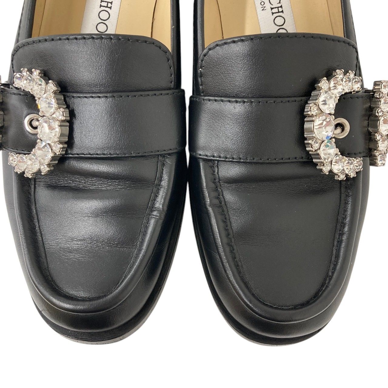 JIMMY CHOO ブラック ビジュー ローファー JIMMY CHOO ビジュー付き