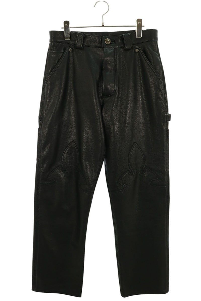 クロムハーツ LTHR PANTS クロスボールボタンフレアニーレザーロングパンツ メンズ 30インチ