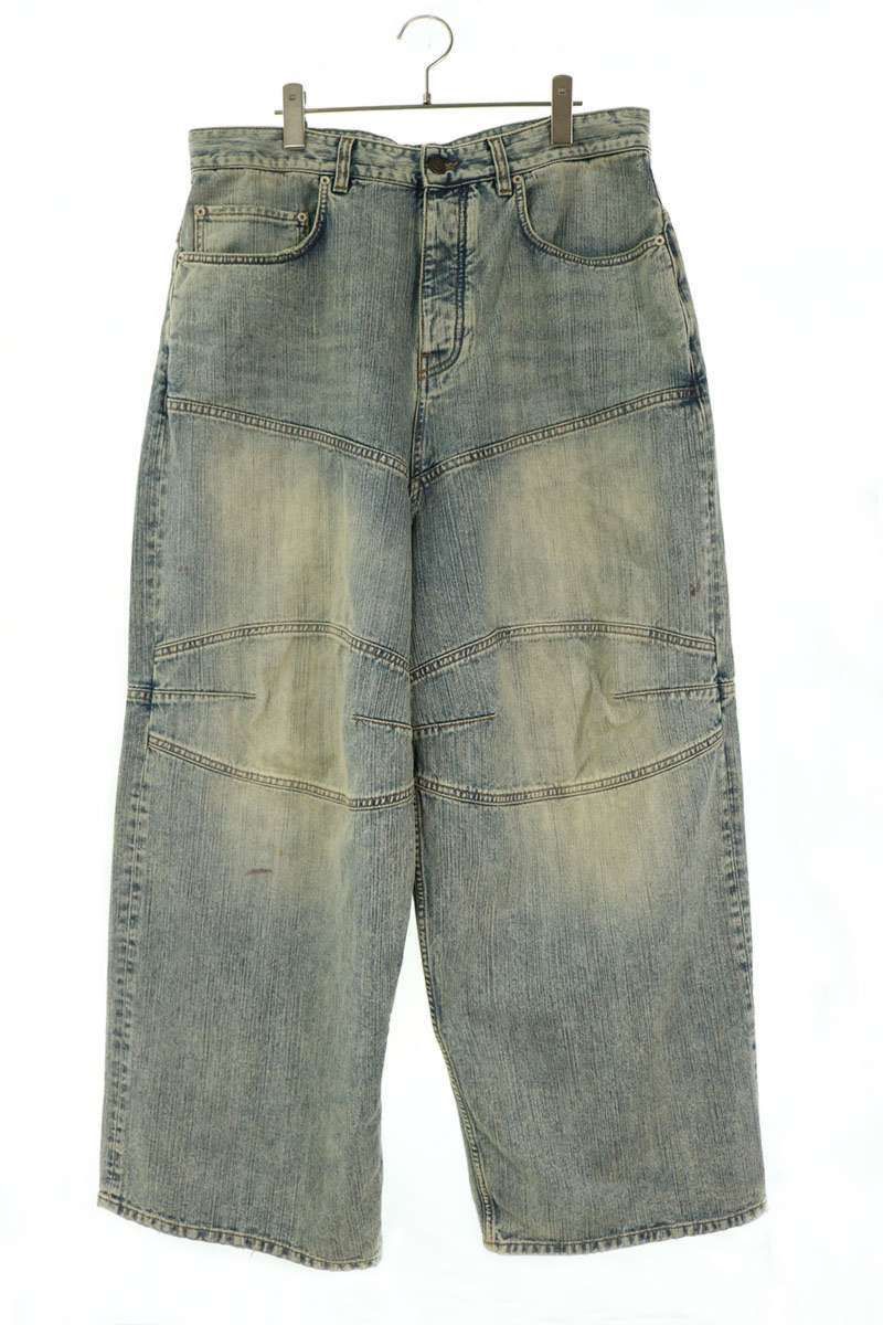 バレンシアガ 25SS 814161 TNW65 ダメージ加工総柄ドローコードバギーデニムパンツ メンズ S
