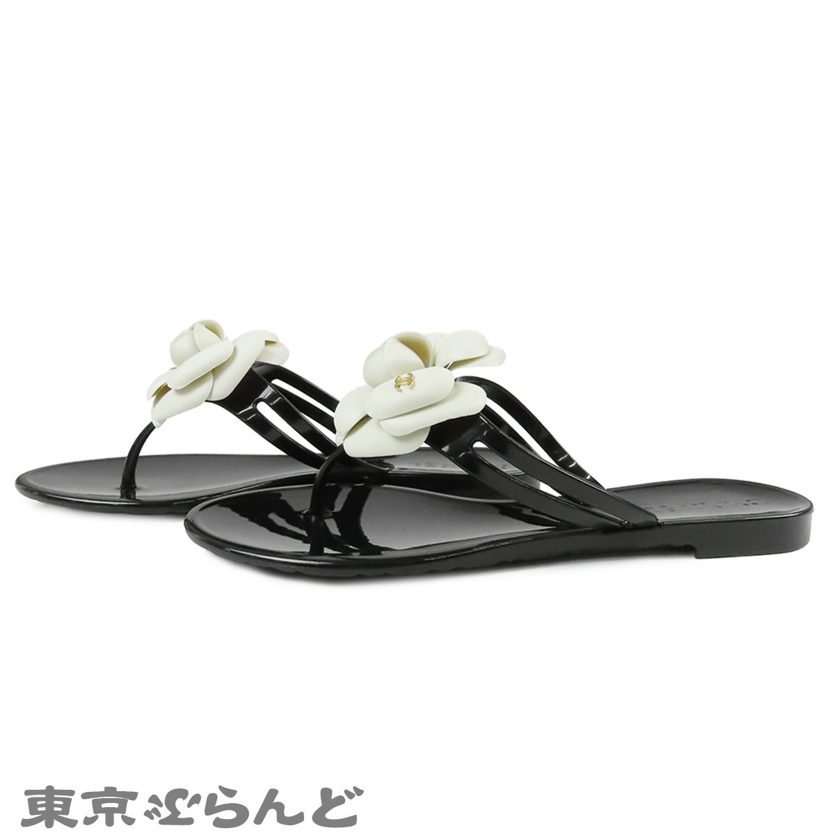 シャネル CHANEL トング サンダル ブラック 黒 エナメル ラバー ココ