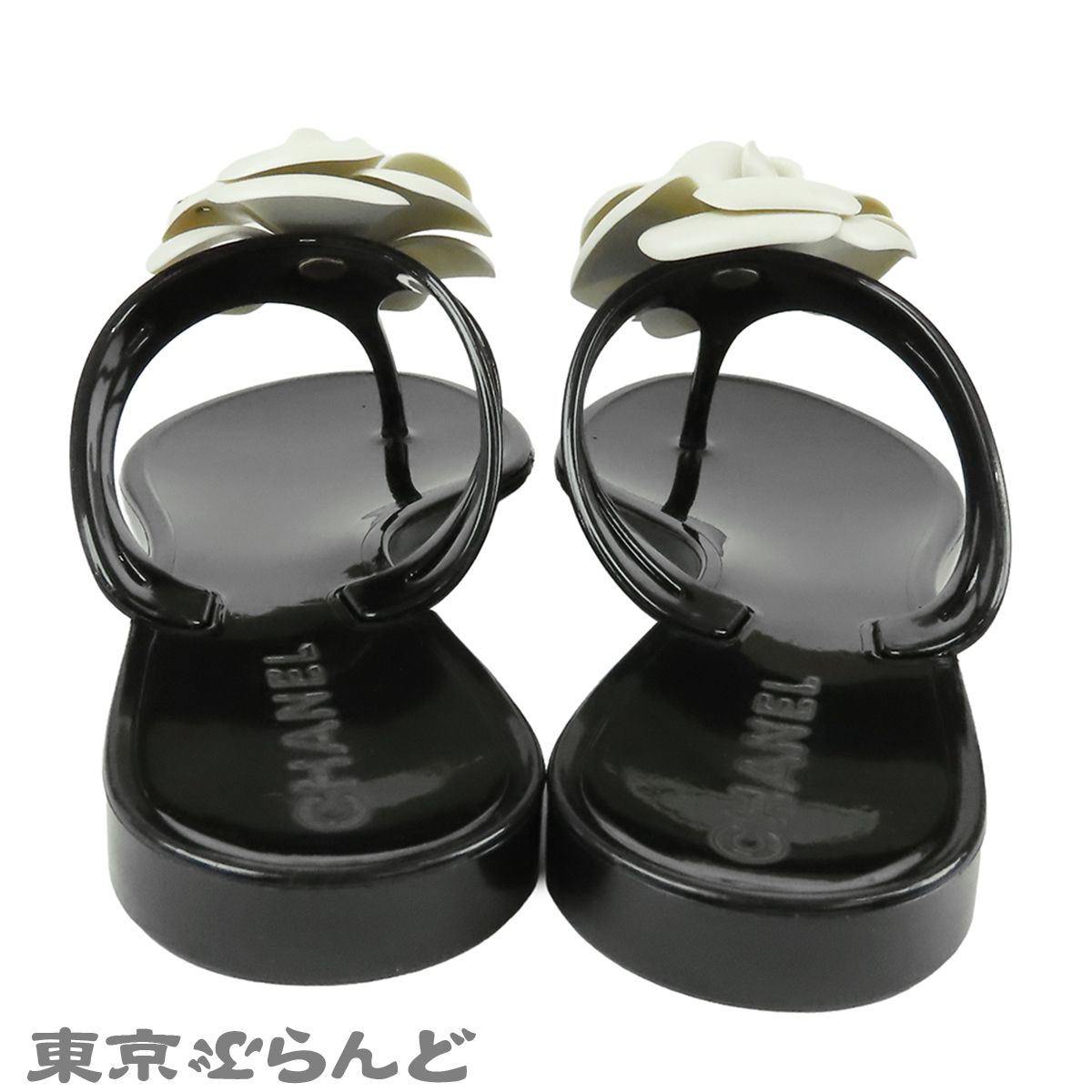 シャネル CHANEL トング サンダル ブラック 黒 エナメル ラバー ココ