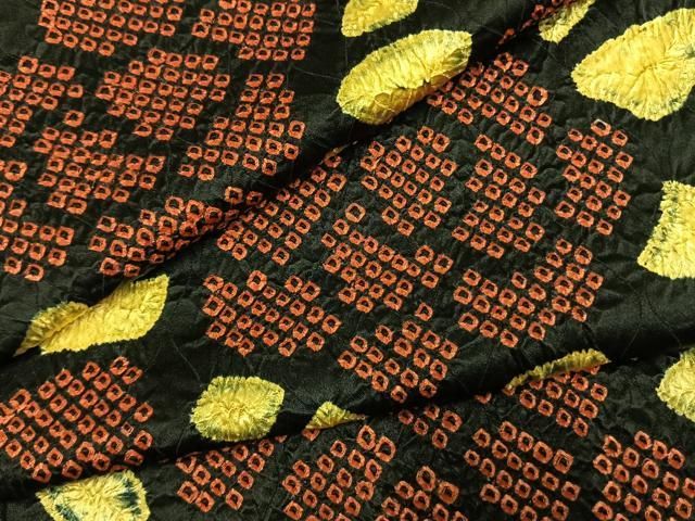 平和屋着物●上質な小紋　総絞り　舞花文　黒地　正絹　逸品　AABK7759fy 20,592円