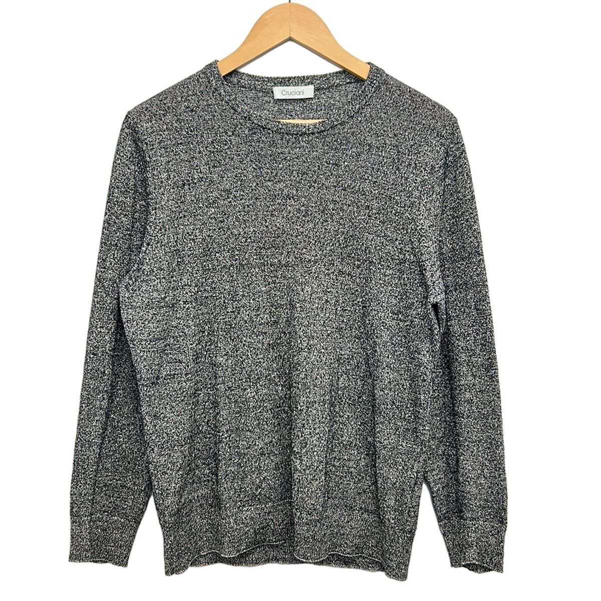 Cruciani(クルチアーニ) 長袖セーター サイズ46 XL メンズ美品 - 黒×白 クルーネック/麻、シルク、カシミヤ混