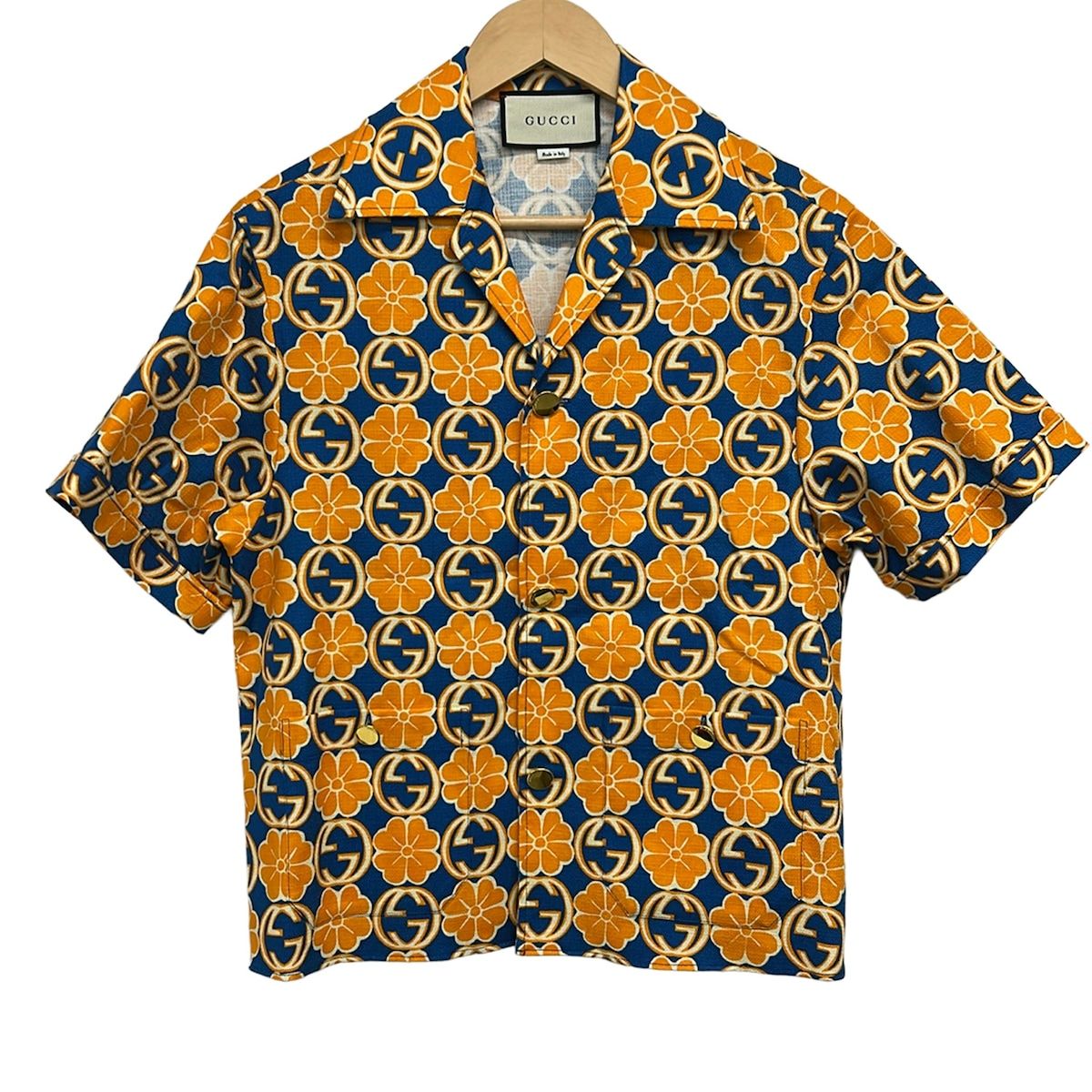 GUCCI(グッチ) 半袖シャツ サイズ44 S メンズ美品 - 609040 オレンジ×ブルー