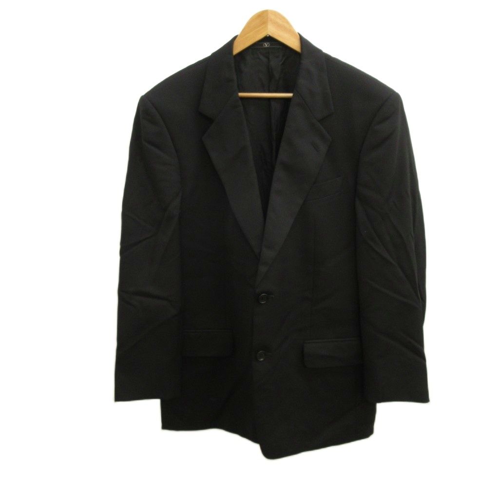 ヴァレンティノ ヴァレンチノ VALENTINO UOMO テーラードジャケット ウール シングル 2B 総裏地 肩パッド 50 L-LL 黒 ブラック /XZ ■GY69