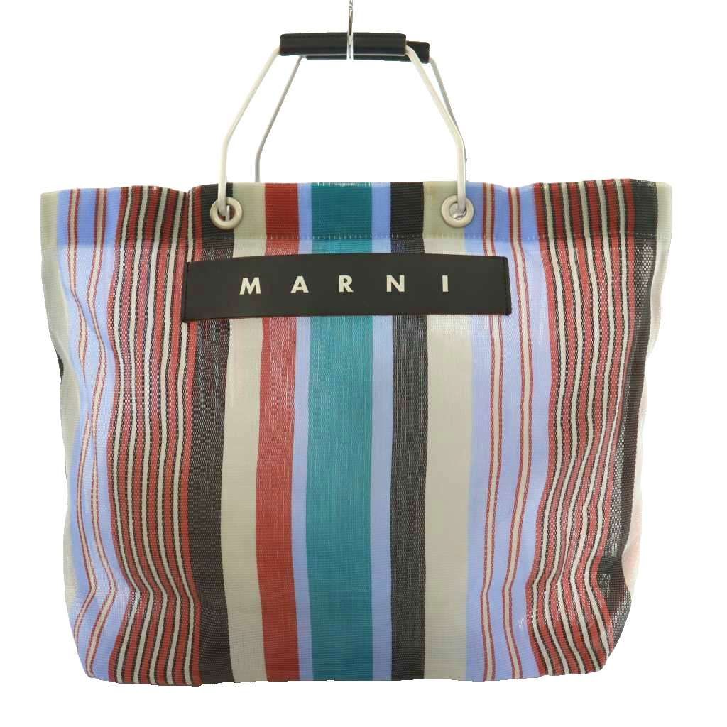 マルニ MARNI フラワーカフェ ストライプバッグ トート ハンド ロゴ マルチカラー グレー 黒 ブラック /SS ■OS ■GY18