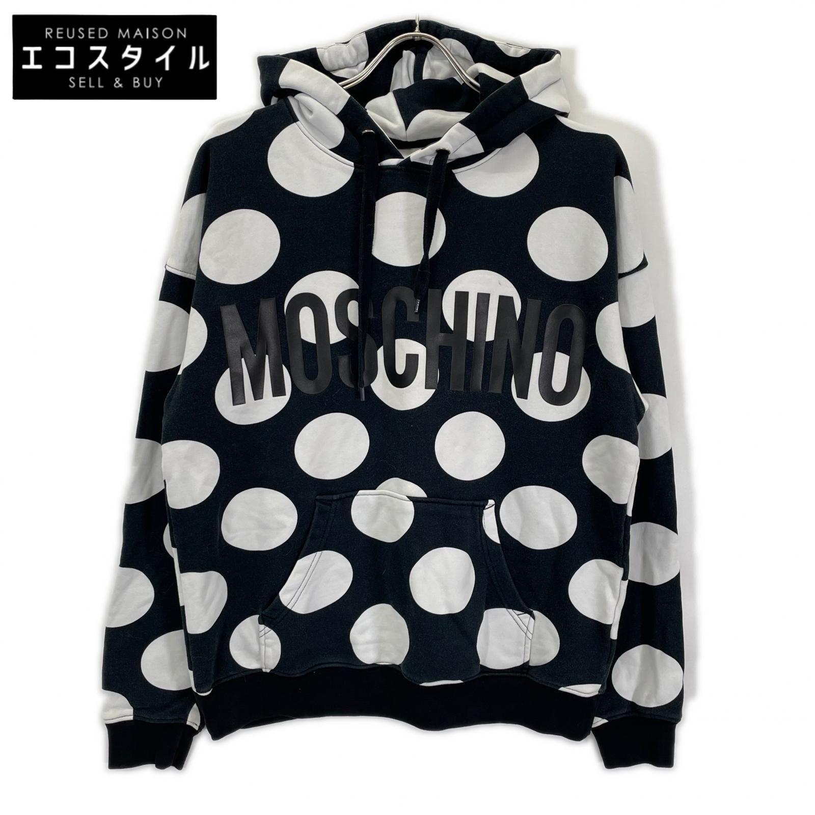 MOSCHINO　モスキーノ　ブラック×ホワイトドット柄パーカー　46