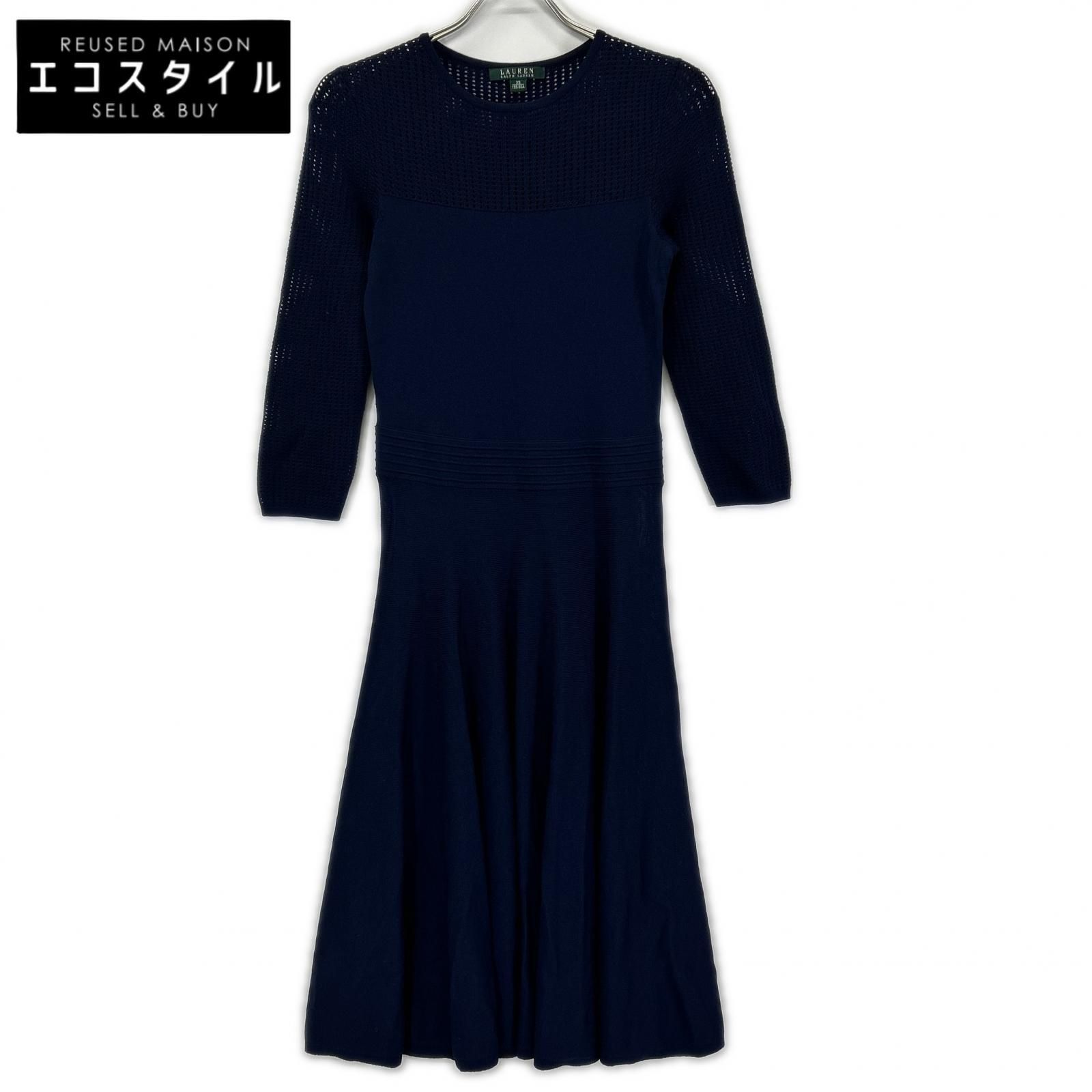 LAUREN RALPH LAUREN　ローレン ラルフローレン　ネイビー レーヨン メッシュワンピース　xs 6,604円