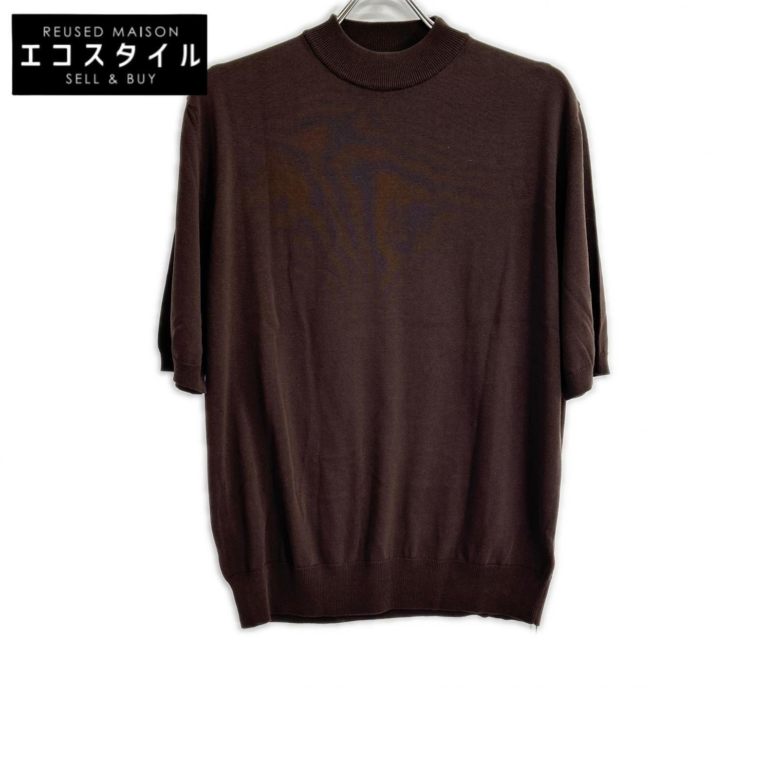 ZANONE ザノーネ 810118 ZY318 ブラウン ハイゲージ コットンクレープ モックネック 半袖 ニットTシャツ 50 ZANONE ザノーネ 810118 ZY318 ブラウン ハイゲージ コットンクレープ