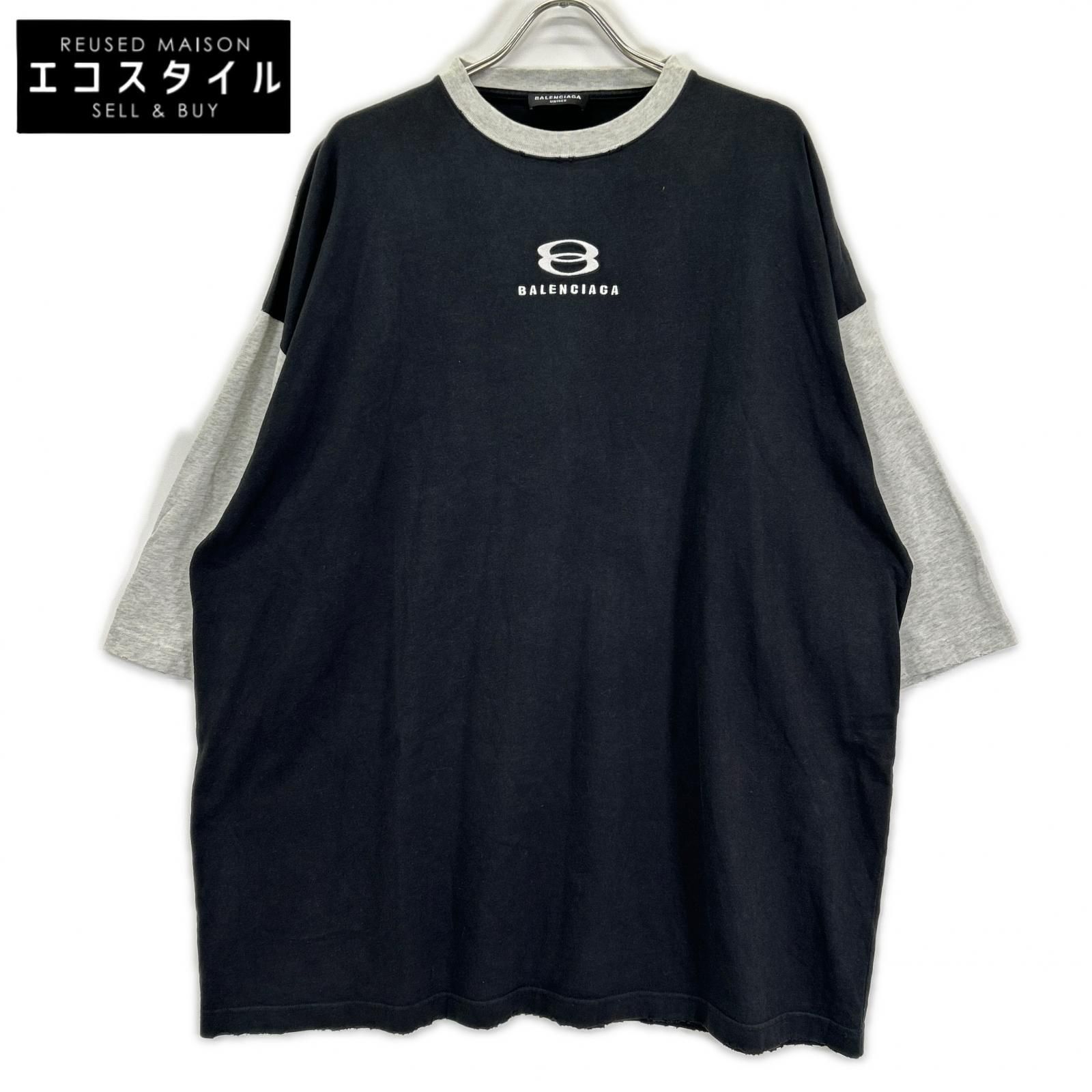 BALENCIAGA　バレンシアガ　21SS 699190 ロゴ刺繍UNITY7分袖Tシャツ　3
