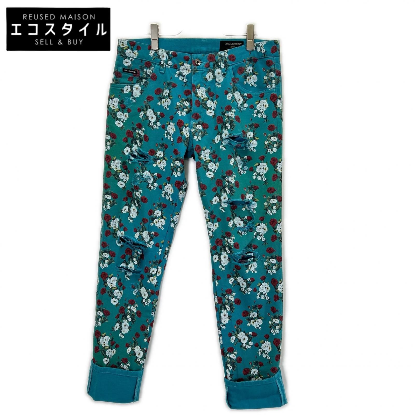 DOLCE&GABBANA　ドルチェアンドガッバーナ　GYJCCD ブルー 花総柄 パンツ　48