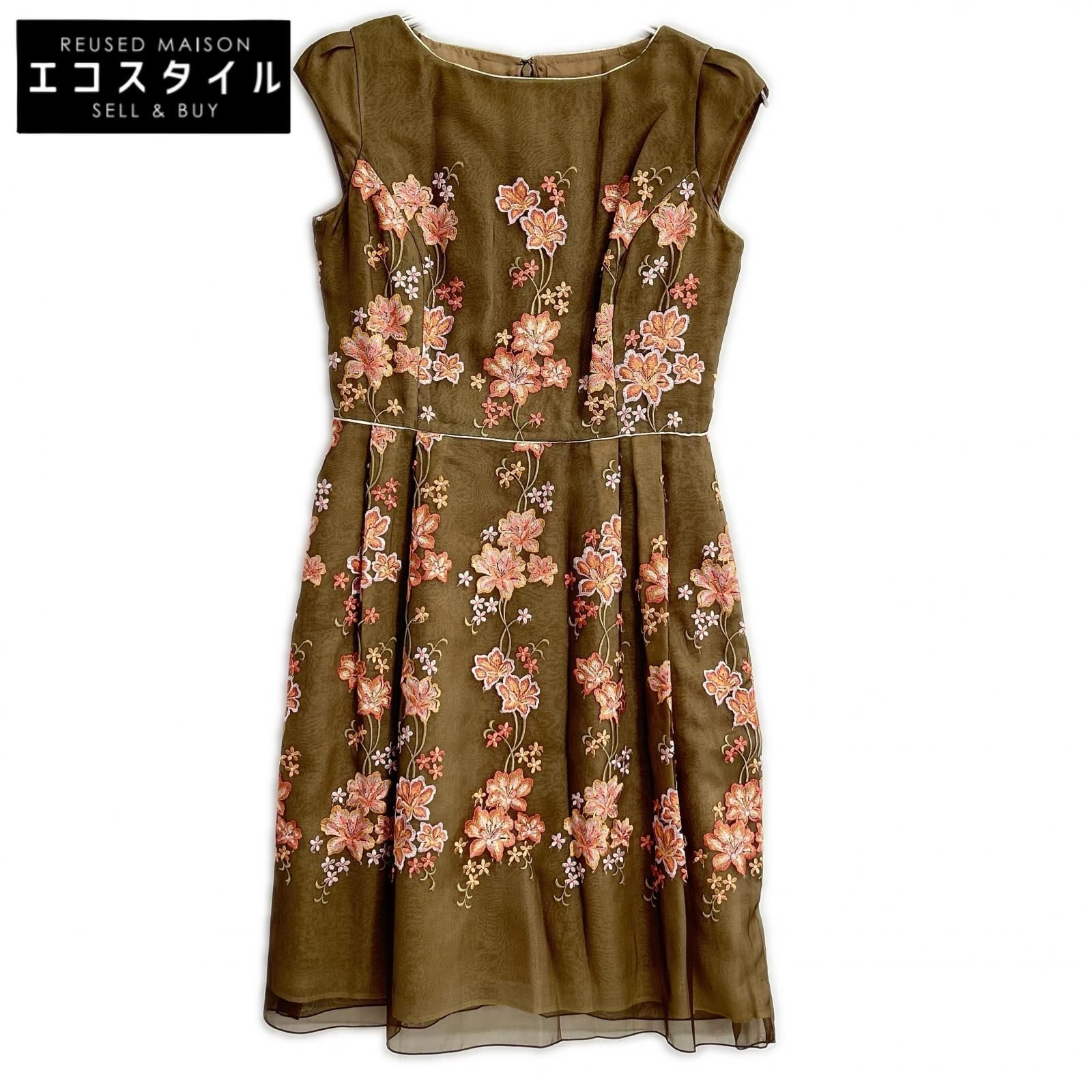 TOCCA　トッカ　425770 カーキ系 フラワー刺繍 ノースリーブ ワンピース　4 10,501円