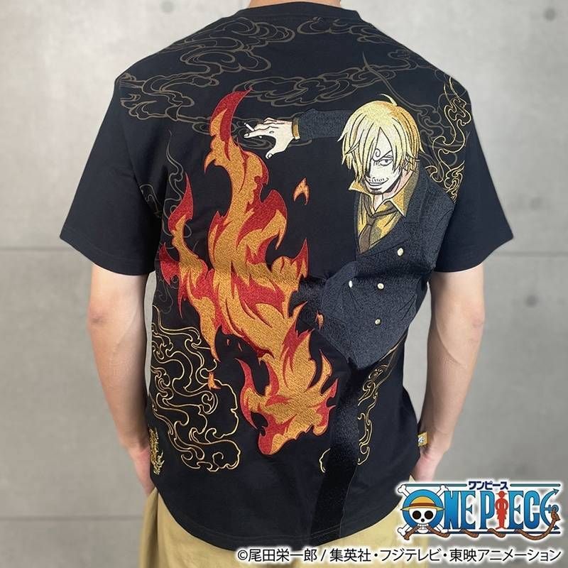 ☆【絡繰魂×ONE PIECE/ワンピース 黒足 サンジ 半袖Tシャツ】和柄 悪魔風脚 炎 バックプリント KARAKURI TAMASHII ONE PIECE コラボ 黒足 T メンズ レディース ユニセックス 新品未使用 正規品 送料無料 252096