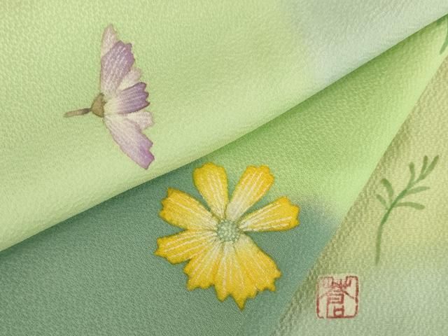 平和屋着物●染色作家　茂木蒼城　蒼城染め　小紋　舞花文　正絹　逸品　AABK9337ck
