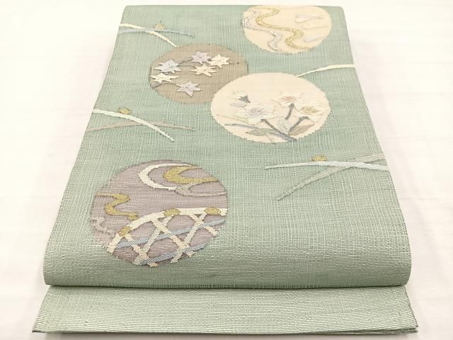 平和屋着物＊夏物　太鼓柄袋帯　すくい織　流水花丸文　金銀糸　正絹　逸品　BAAY4020hv