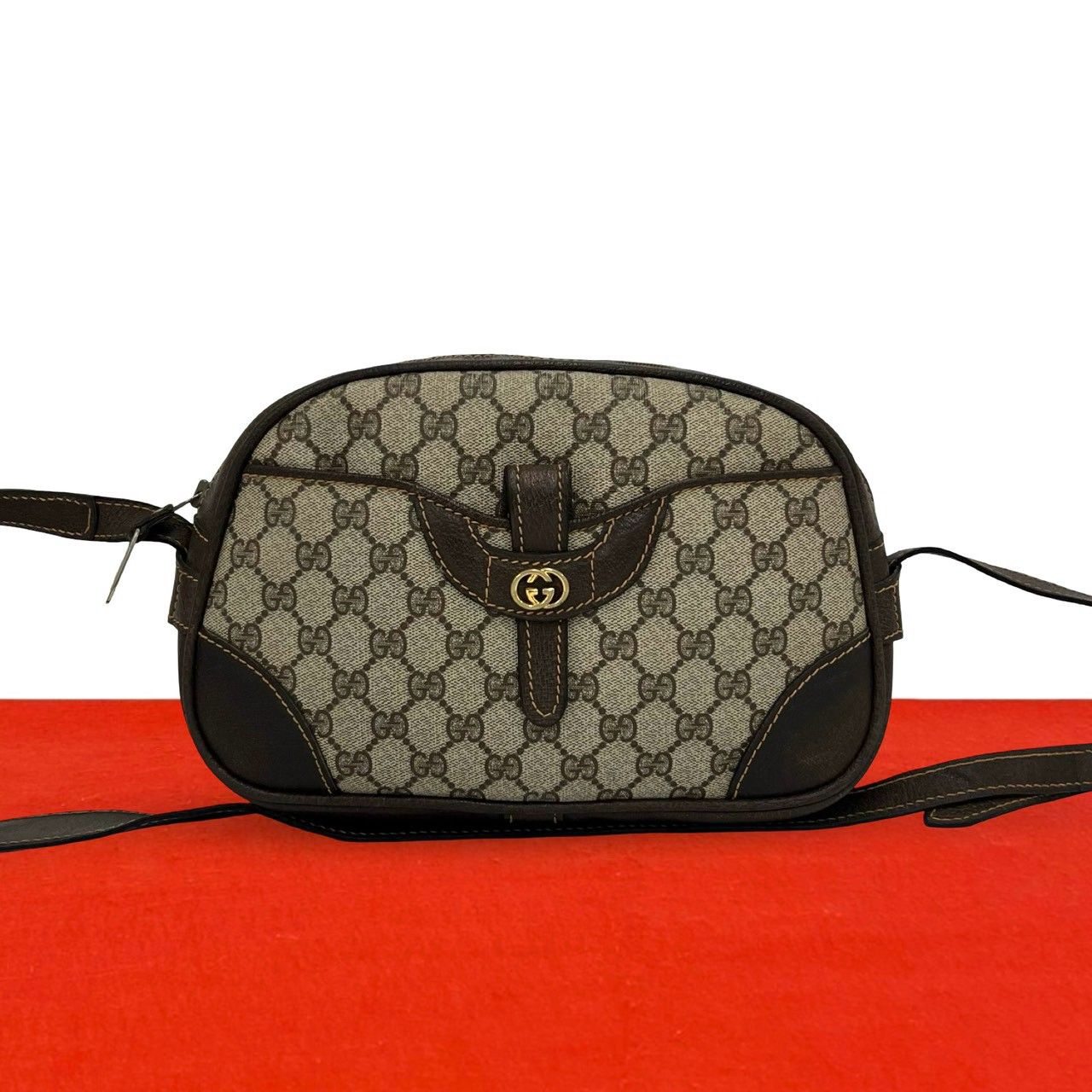 極 美品 GUCCI グッチ オールドグッチ ヴィンテージ GG ロゴ 柄 金具 