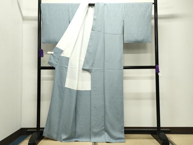平和屋着物○上質な色無地 堅牢染 彩華 霞地紋 水色 反端付き 正絹