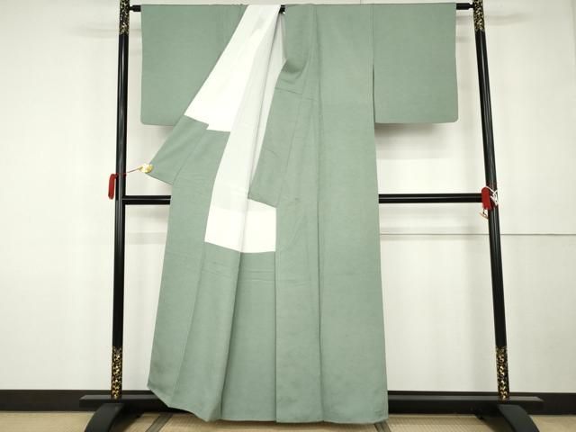 平和屋着物○上質な色無地 一休染 氷割れ地紋 山葵色 正絹 逸品