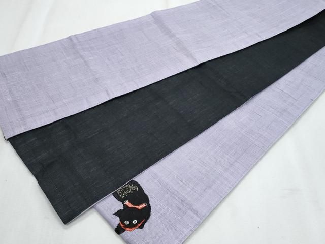 平和屋着物＊夏物 半幅帯 総刺繍 猫 金銀糸 正絹 逸品 CABJ4443fb