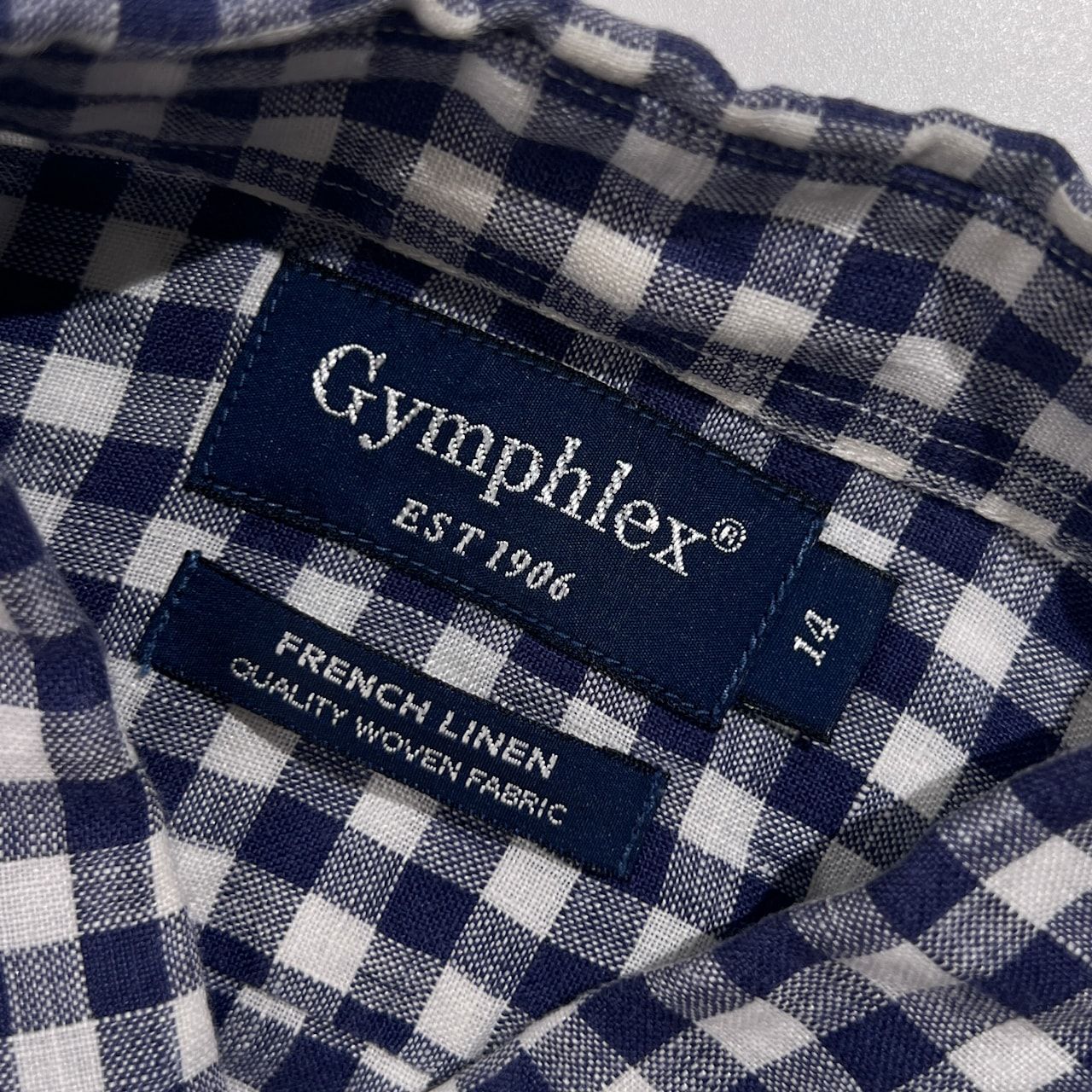 リネン100% Gymphlex ジムフレックス ギンガムチェック BD ボタン 