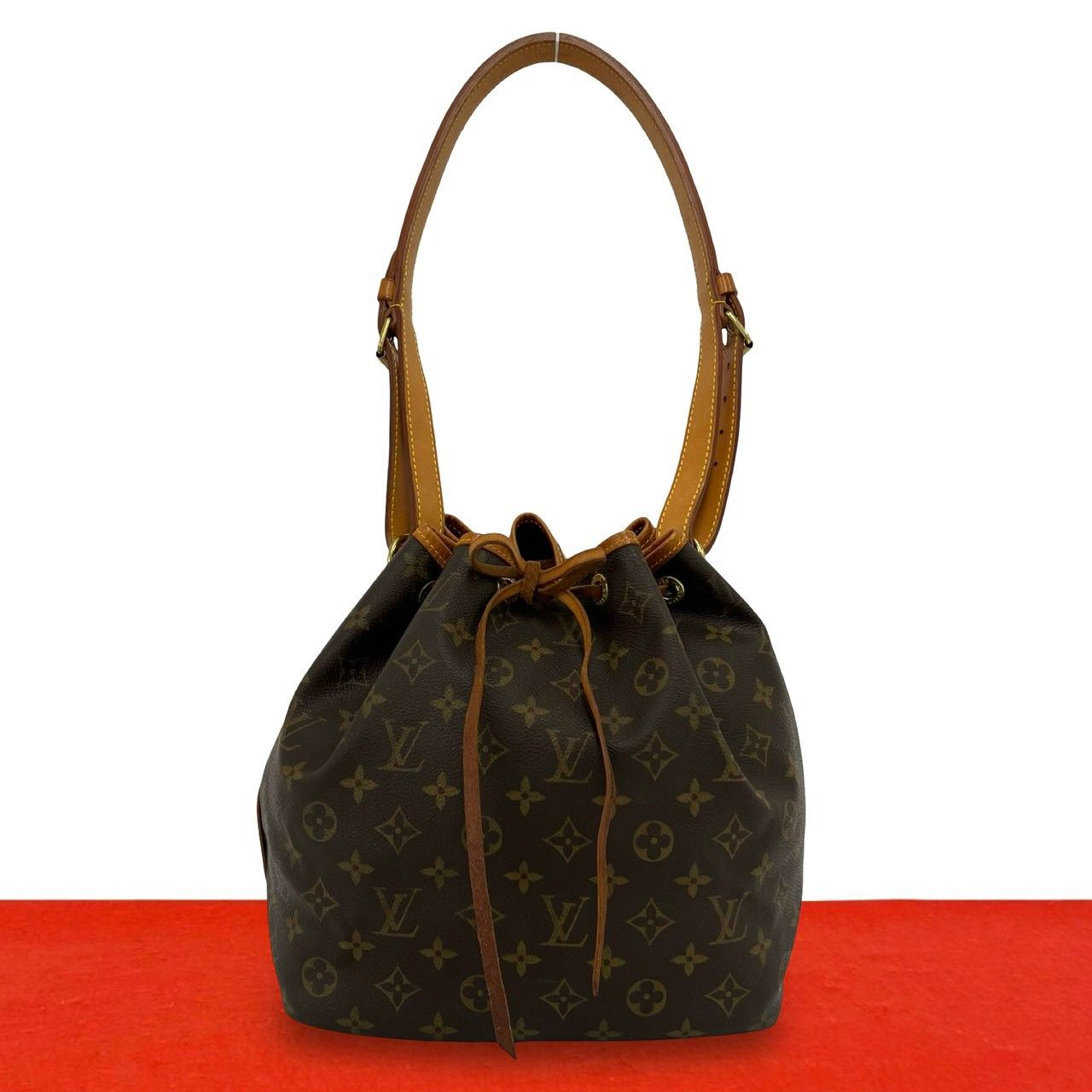 極 美品 LOUIS VUITTON ルイヴィトン ヴィンテージ プチ ノエ モノグラム レザー 本革 巾着 セミ ワンショルダーバッグ ブラウン 30757