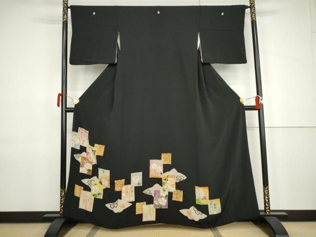 平和屋着物●豪華黒留袖　辻が花　絞り　色紙重ね草花文　金銀彩　正絹　逸品　AABJ9927cs 23,075円