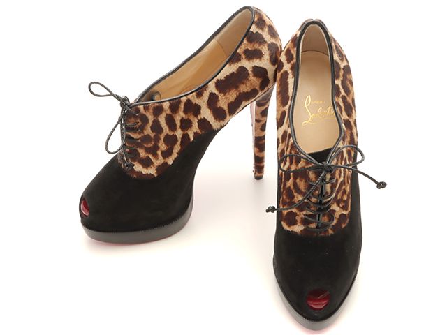 Christian Louboutin クリスチャンルブタン パンプス/39ハーフ/ブラック/レオパード パンプス スウェード/ハラコ ハラコ ブラック レディース【中古】432