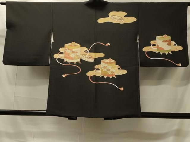 平和屋着物＃羽織　駒刺繍　貝桶花文　黒地　金彩　正絹　逸品　CABI6161in 9,750円