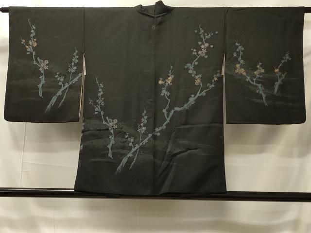 平和屋着物＃羽織　寿光織　枝葉文　黒地　金銀糸　正絹　逸品　未使用　CABI6116in