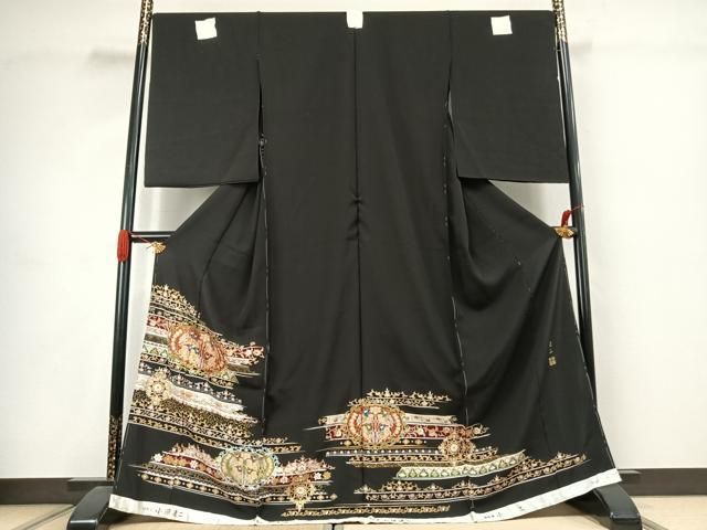 平和屋着物●小澤達二　黒留袖　狩猟洋花文　金糸　浜ちりめん　仮絵羽　正絹　逸品　未使用　AABJ4660fy 18,200円