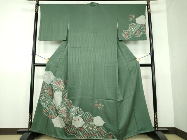 平和屋着物●訪問着 刺繍 絞り 扇面花文 金彩 正絹 逸品 DABG8689ps