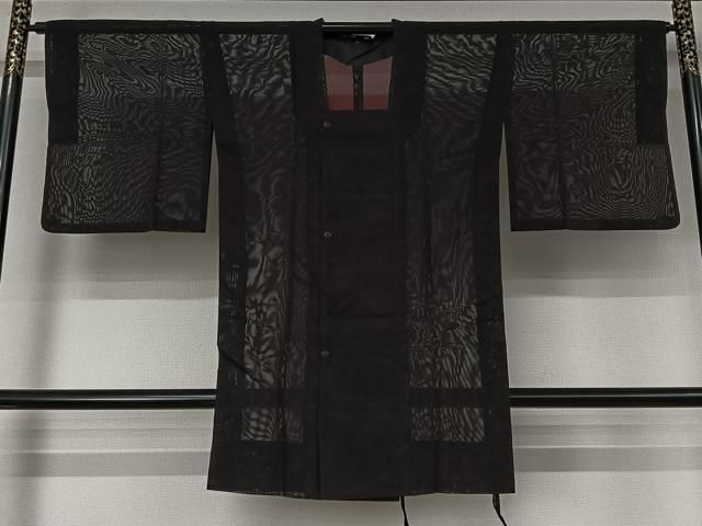 平和屋着物▽道行コート　スリーシーズン　春夏秋　塵除け　黒地　ロング丈　正絹　逸品　AABJ9713jh