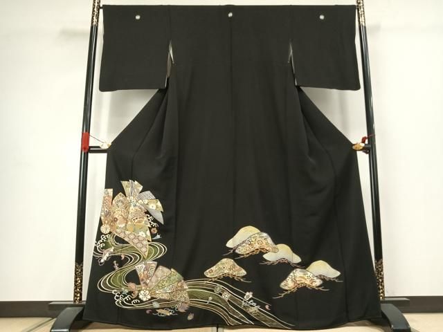 平和屋着物●豪華黒留袖　駒刺繍　熨斗花文　金銀彩　松坂屋扱い　正絹　逸品　AABJ4615fy