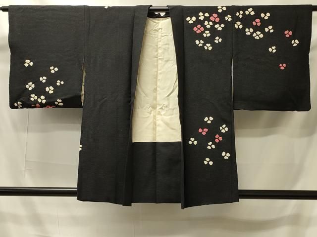 平和屋着物＃羽織　絞り　舞花文　黒地　正絹　逸品　CABI6099in