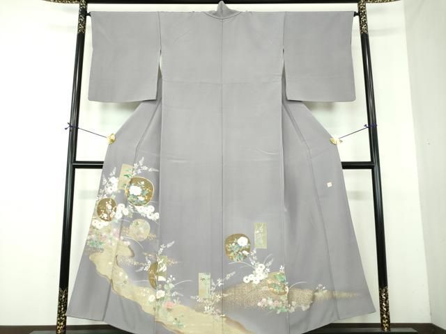 平和屋着物●色留訪問着　作家物　駒刺繍　吉祥飛鶴花文　金彩　正絹　逸品　DABG8609ps