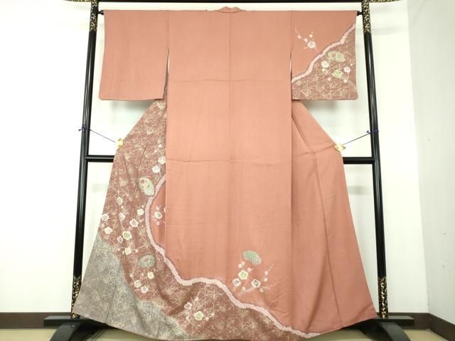平和屋着物●訪問着　刺繍　絞り　地紙花文　金彩　正絹　逸品　DABG8627ps