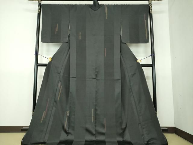 平和屋着物●訪問着　変わり間道　黒地　ロング丈　正絹　逸品　DABG8638ps