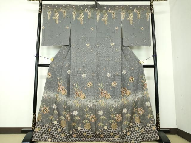 平和屋着物●訪問着　松竹梅　舞桜　舞蝶藤花房　暈し染め　金彩　正絹　逸品　DABG8647ps