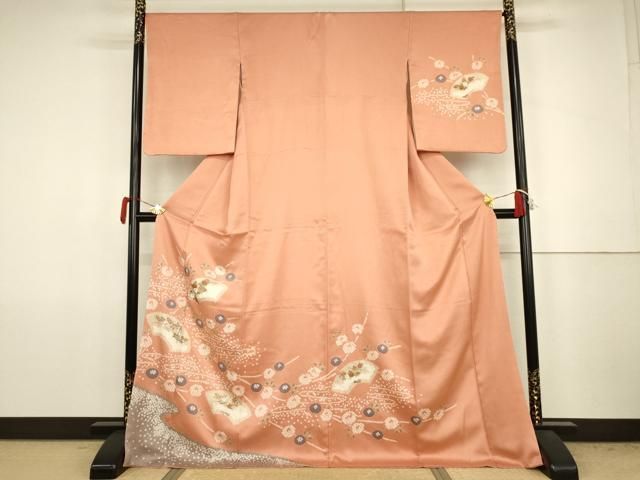 平和屋着物●訪問着　絞り　地紙枝花文　金彩　ゑり善扱い　ロング丈　正絹　逸品　AABJ8658cs