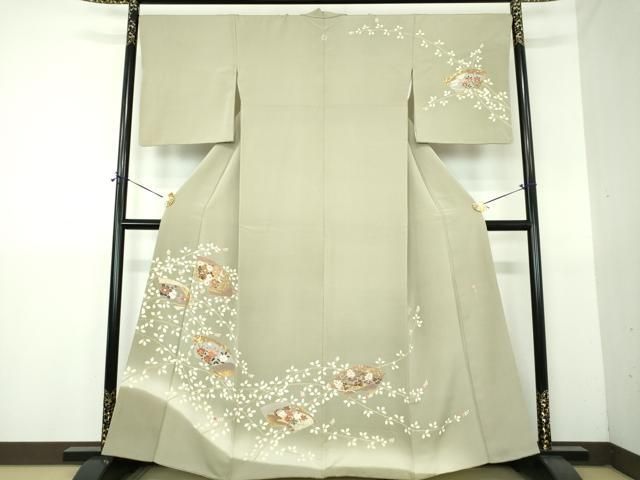 平和屋着物●訪問着　作家物　駒刺繍　地紙花文　暈し染め　金彩　正絹　逸品　DABG8457ps