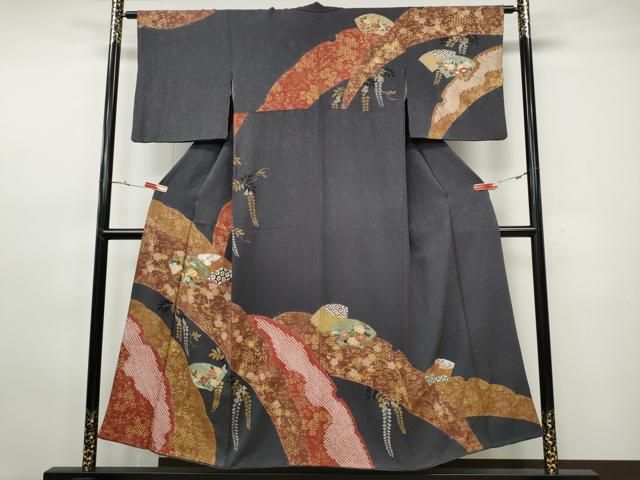 平和屋着物○訪問着 駒刺繍 絞り 松花文 金彩 正絹 逸品 CABE6896ut 平和
