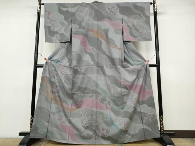 平和屋着物●訪問着　紬地　道長亀甲花文　正絹　逸品　CABH9819ut