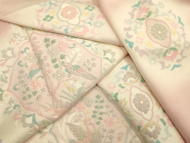 平和屋着物●中国三大刺繍　相良刺繍　総刺繍　訪問着　花鳥文　暈し染め　正絹　逸品　DABG3886du