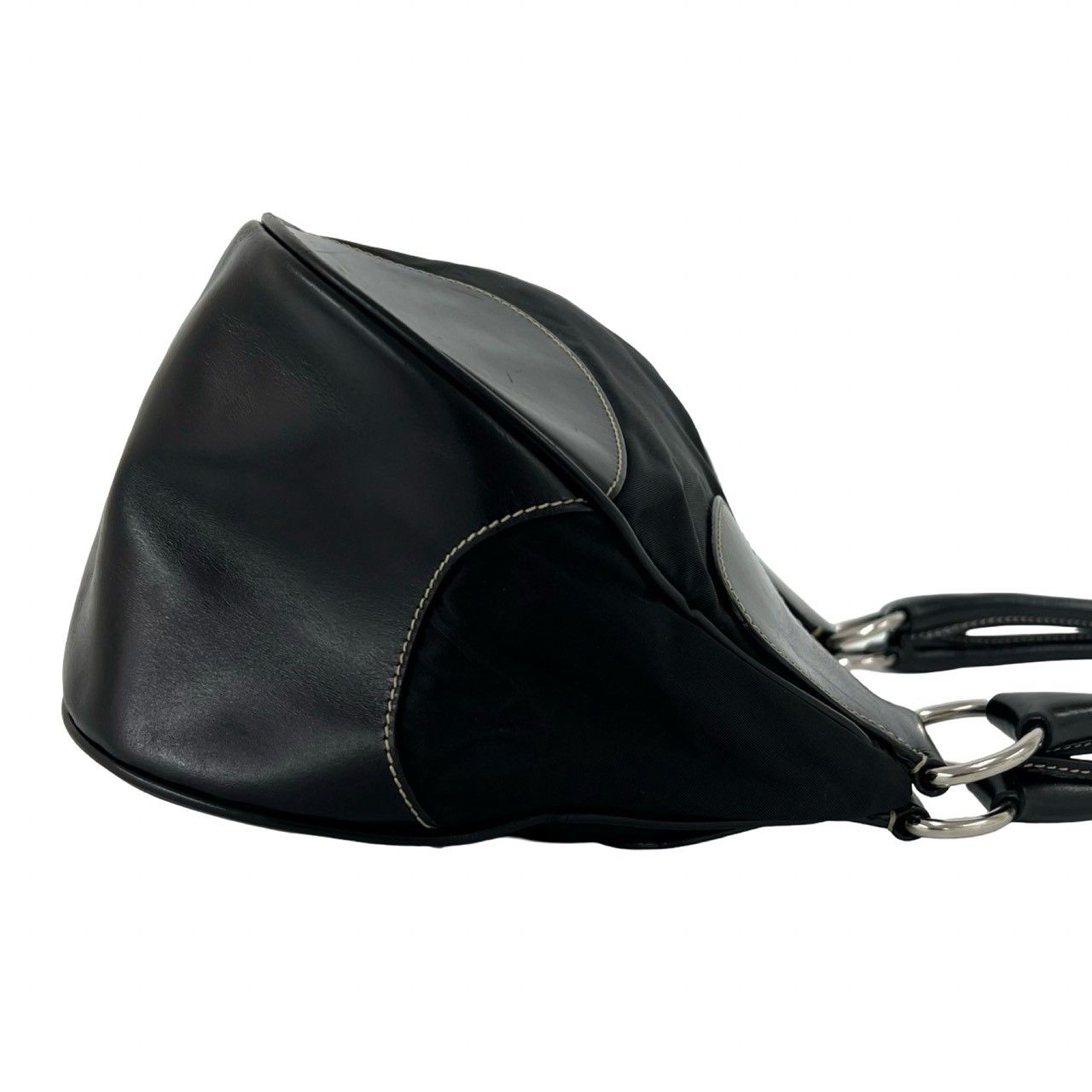 極 美品 PRADA プラダ 三角ロゴ 金具 ナイロン レザー セミ ショルダー
