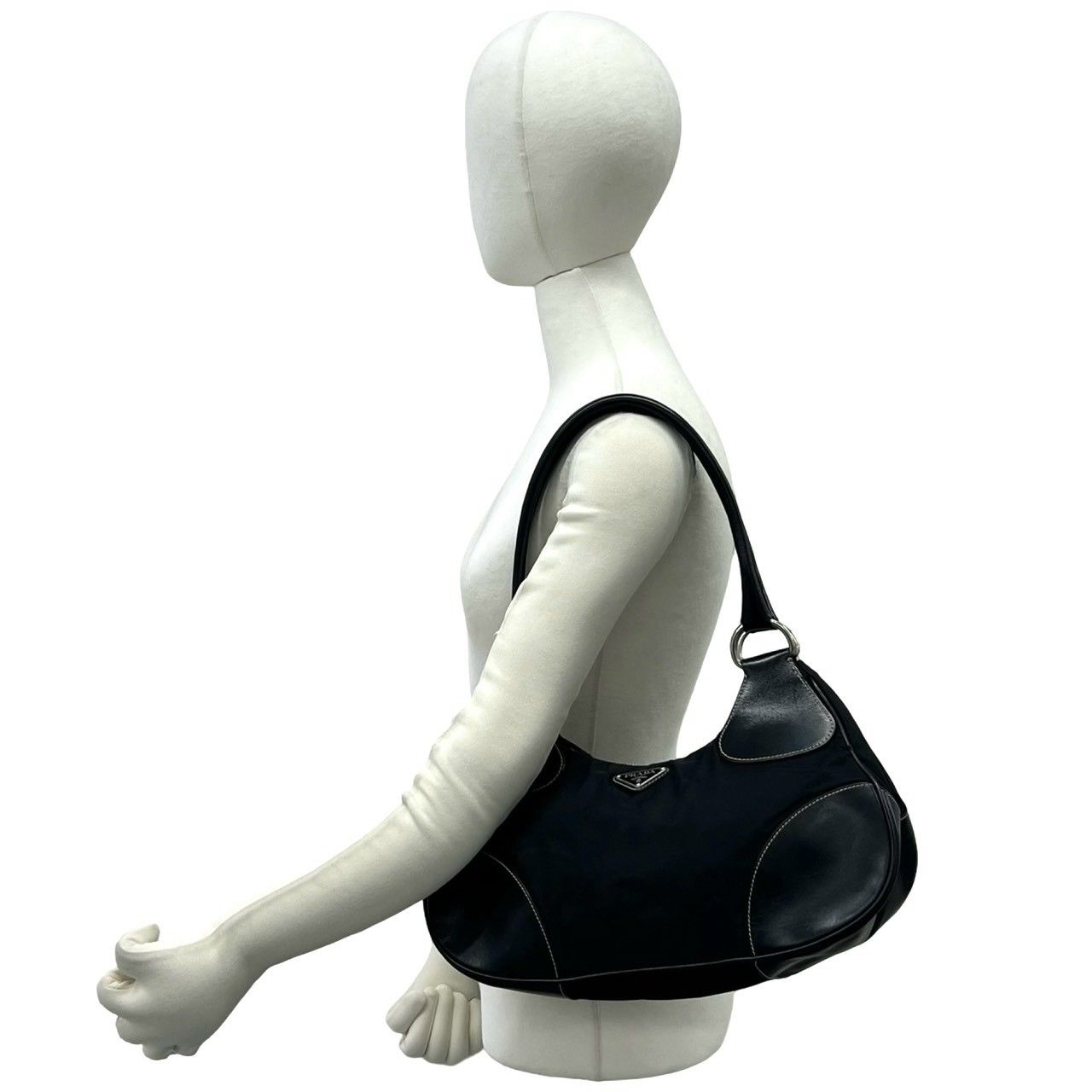 極 美品 PRADA プラダ 三角ロゴ 金具 ナイロン レザー セミ ショルダー