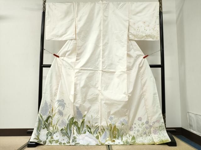 平和屋着物●訪問着　本場染大島紬　手描き　草花文　ロング丈　正絹　逸品　CABI2088yc